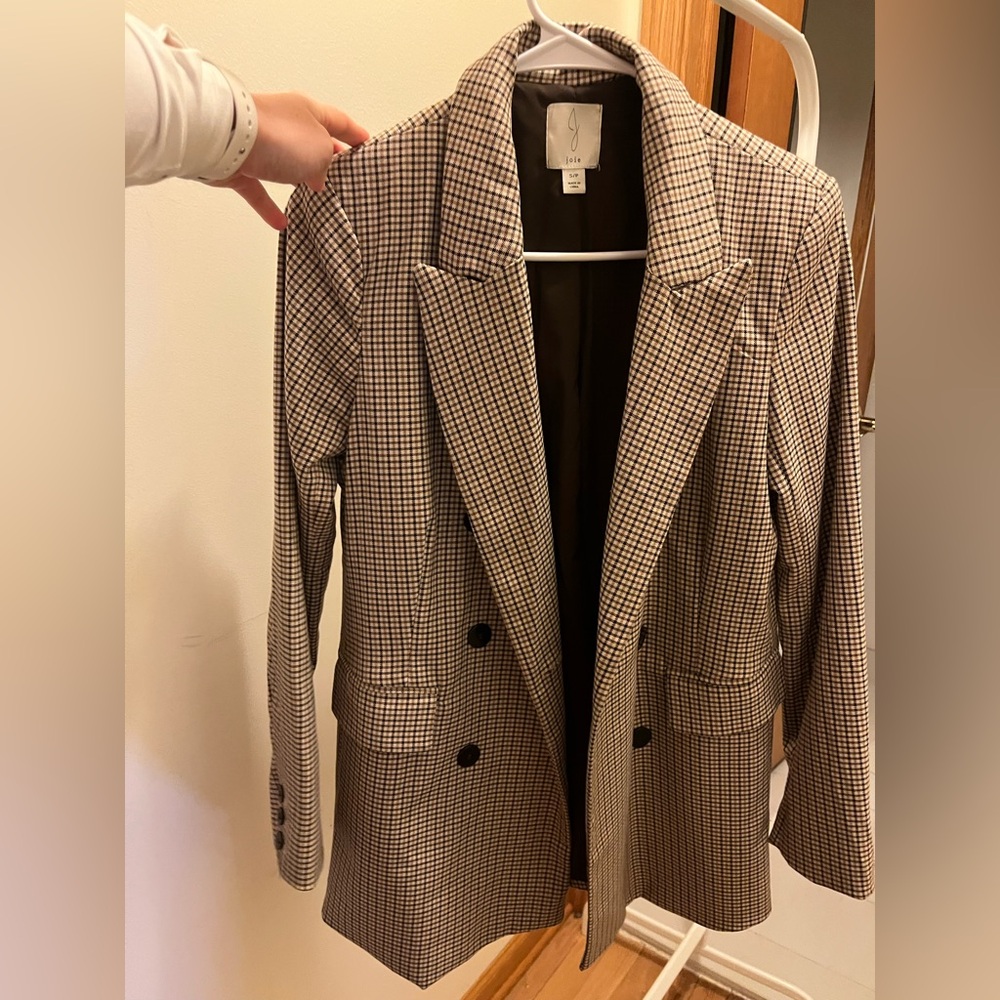 Double breasted brown plaid blazer